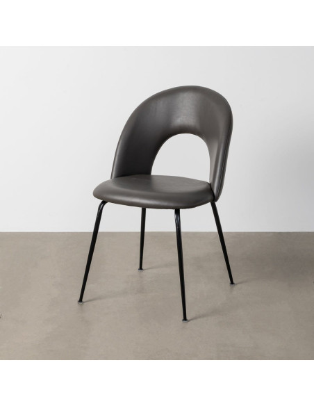 Chaise mid-century moderne en Polyuréthane Noir Métal Noir Bois MDF Enalya (Lot de 2) - 3