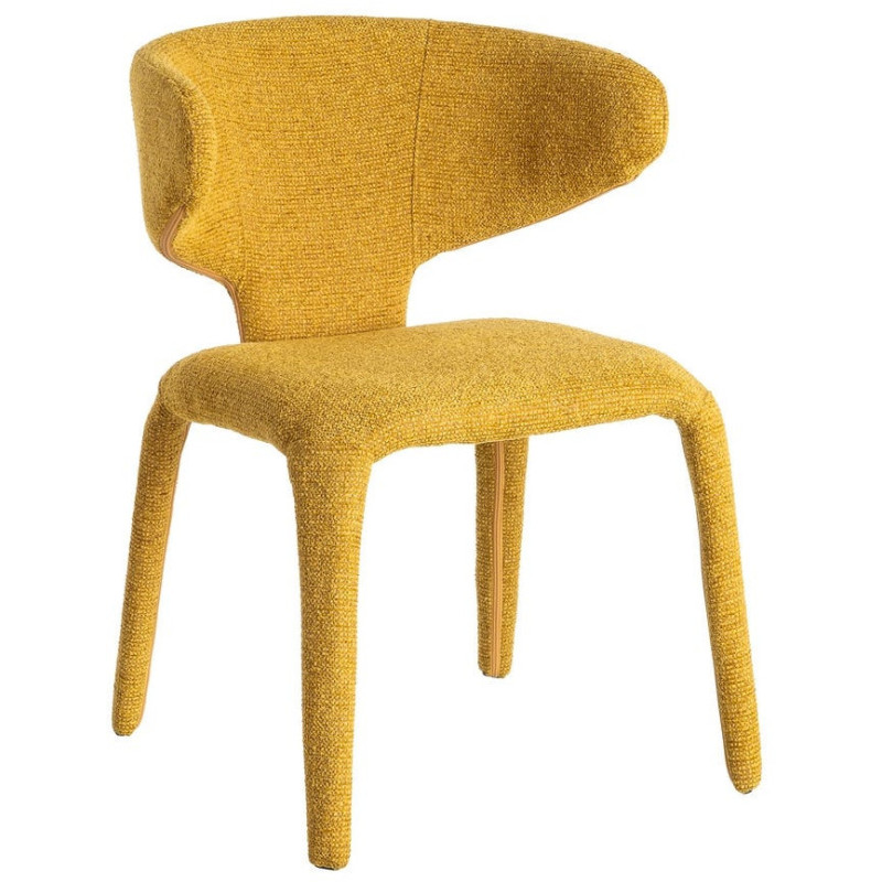 Fauteuil de table design chic en Tissu Jaune moutarde Chiné Métal Uyana (Lot de 2) - 1