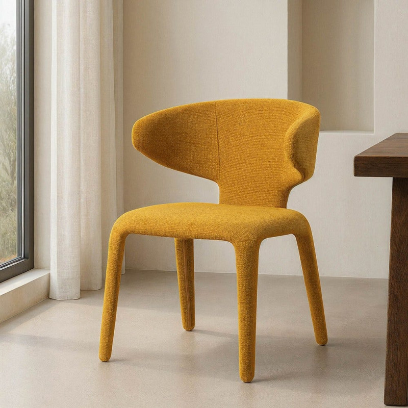 Fauteuil de table design chic en Tissu Jaune moutarde Chiné Métal Uyana (Lot de 2) - 2