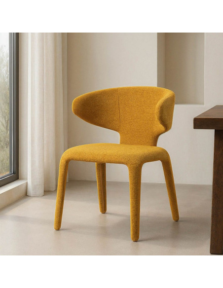 Fauteuil de table design chic en Tissu Jaune moutarde Chiné Métal Uyana (Lot de 2) - 2