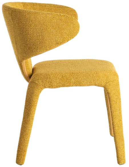 Fauteuil de table design chic en Tissu Jaune moutarde Chiné Métal Uyana (Lot de 2) - 4