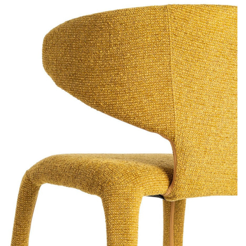 Fauteuil de table design chic en Tissu Jaune moutarde Chiné Métal Uyana (Lot de 2) - 6
