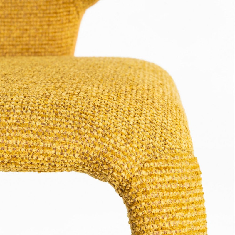 Fauteuil de table design chic en Tissu Jaune moutarde Chiné Métal Uyana (Lot de 2) - 7
