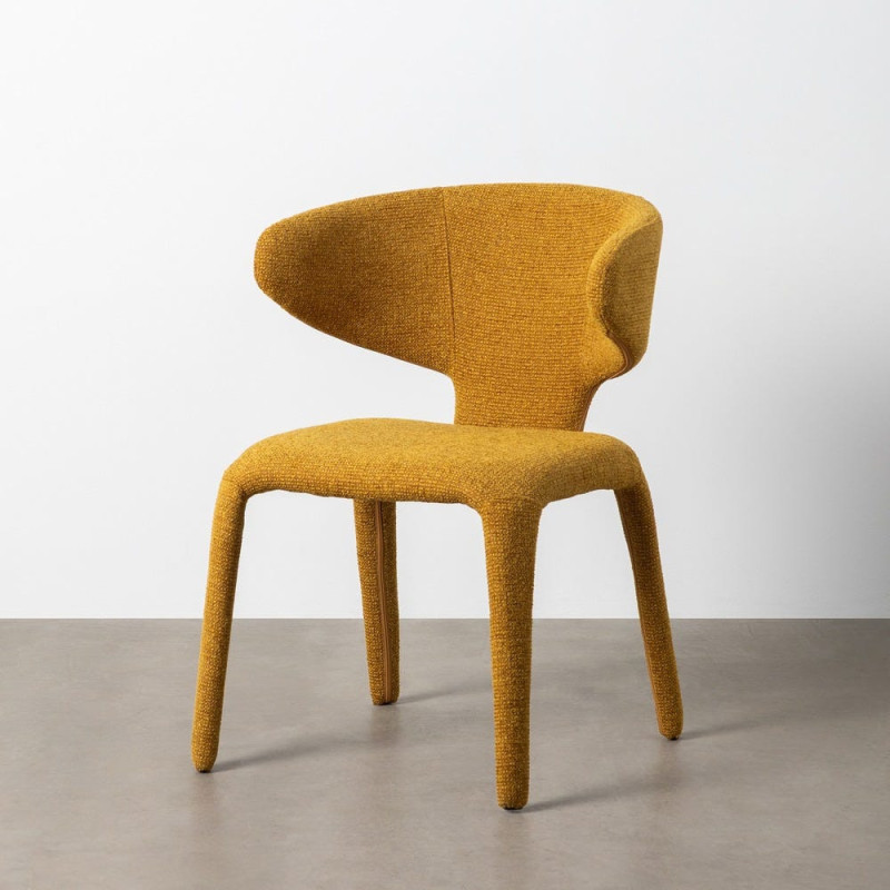 Fauteuil de table design chic en Tissu Jaune moutarde Chiné Métal Uyana (Lot de 2) - 10