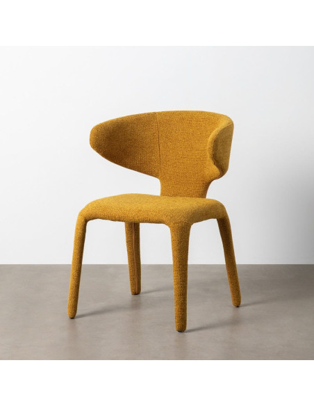 Fauteuil de table design chic en Tissu Jaune moutarde Chiné Métal Uyana (Lot de 2) - 10