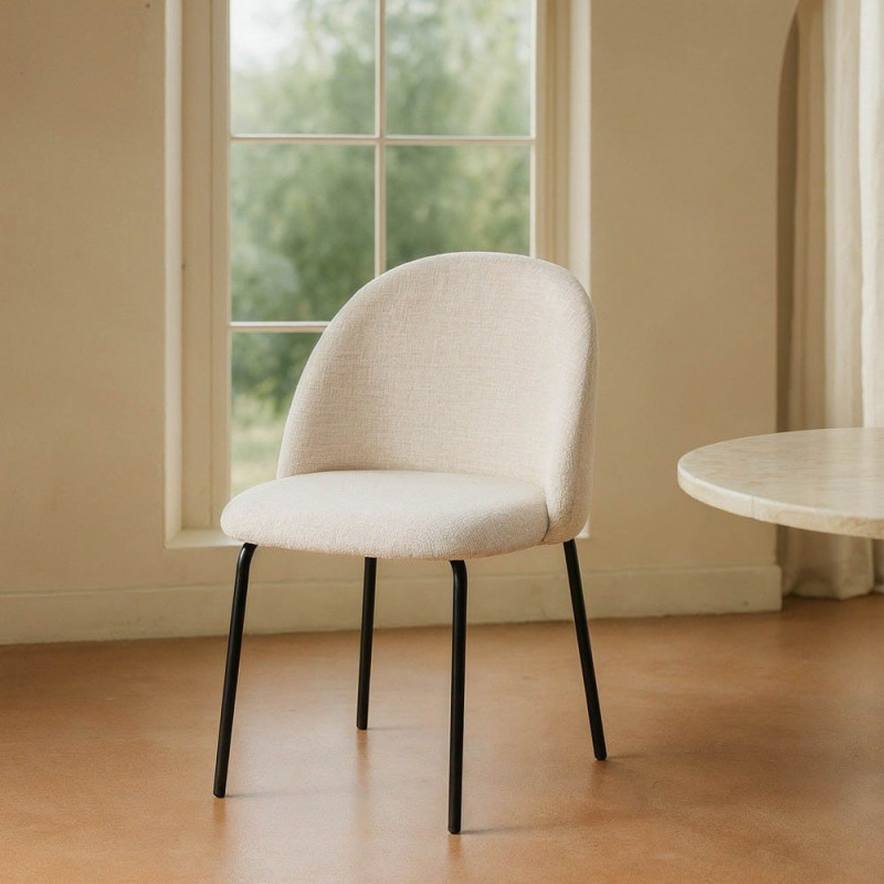 Chaise haut de gamme en Tissu Crème Métal Noir Munira (Lot de 2) - 2