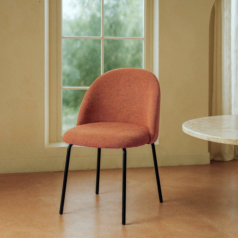 Chaise haut de gamme en Tissu Rose pêche Métal Noir Munira (Lot de 2) - 2