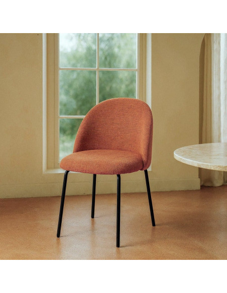 Chaise haut de gamme en Tissu Rose pêche Métal Noir Munira (Lot de 2) - 2