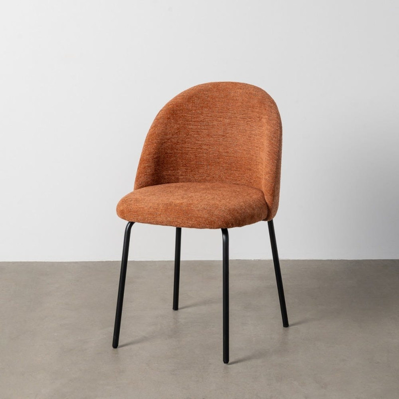 Chaise haut de gamme en Tissu Rose pêche Métal Noir Munira (Lot de 2) - 12