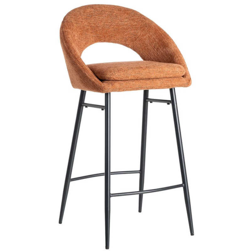 Tabouret de bar haut de gamme en Tissu Orange citrouille Métal Noir Munira (Lot de 2) - 1