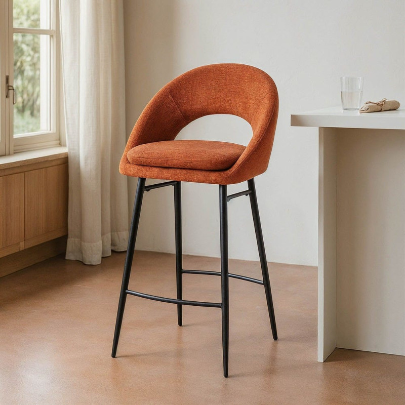 Tabouret de bar haut de gamme en Tissu Orange citrouille Métal Noir Munira (Lot de 2) - 2
