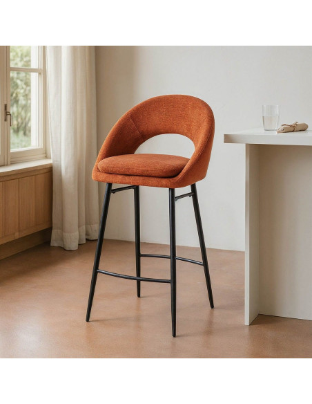 Tabouret de bar haut de gamme en Tissu Orange citrouille Métal Noir Munira (Lot de 2) - 2
