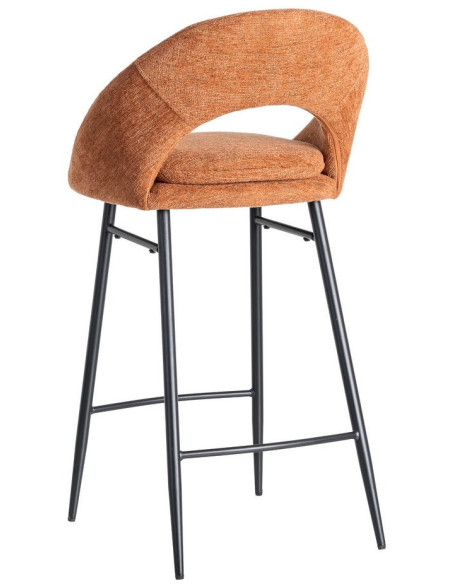 Tabouret de bar haut de gamme en Tissu Orange citrouille Métal Noir Munira (Lot de 2) - 5