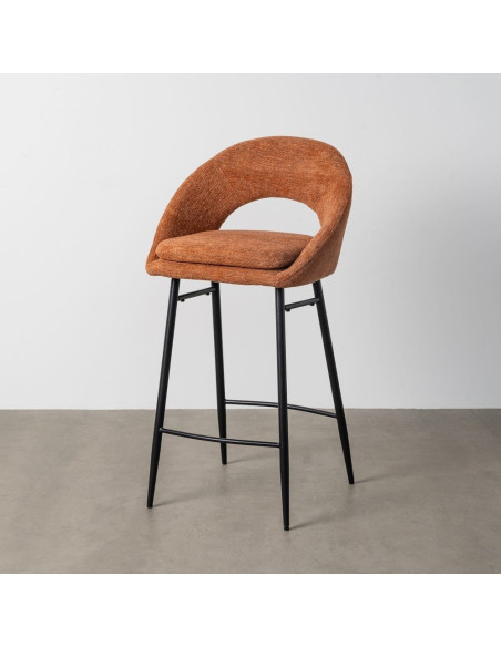 Tabouret de bar haut de gamme en Tissu Orange citrouille Métal Noir Munira (Lot de 2) - 12