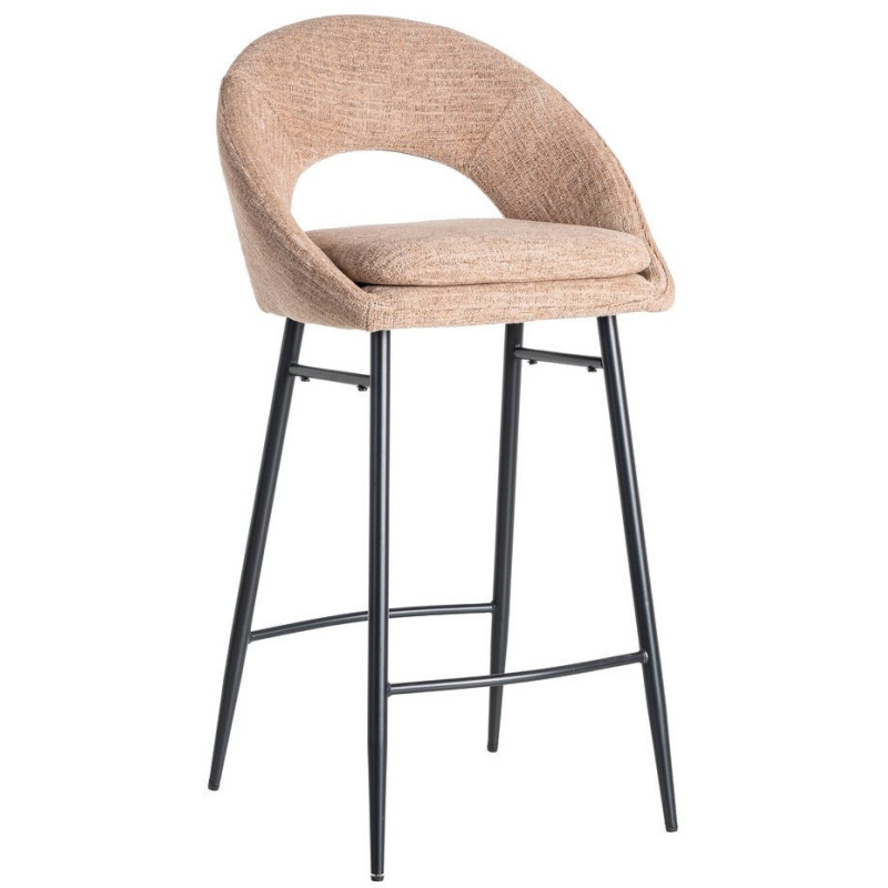 Tabouret de bar haut de gamme) en Tissu Rose pêche Métal Noir Munira (Lot de 2 - 1