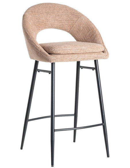 Tabouret de bar haut de gamme) en Tissu Rose pêche Métal Noir Munira (Lot de 2 - 1