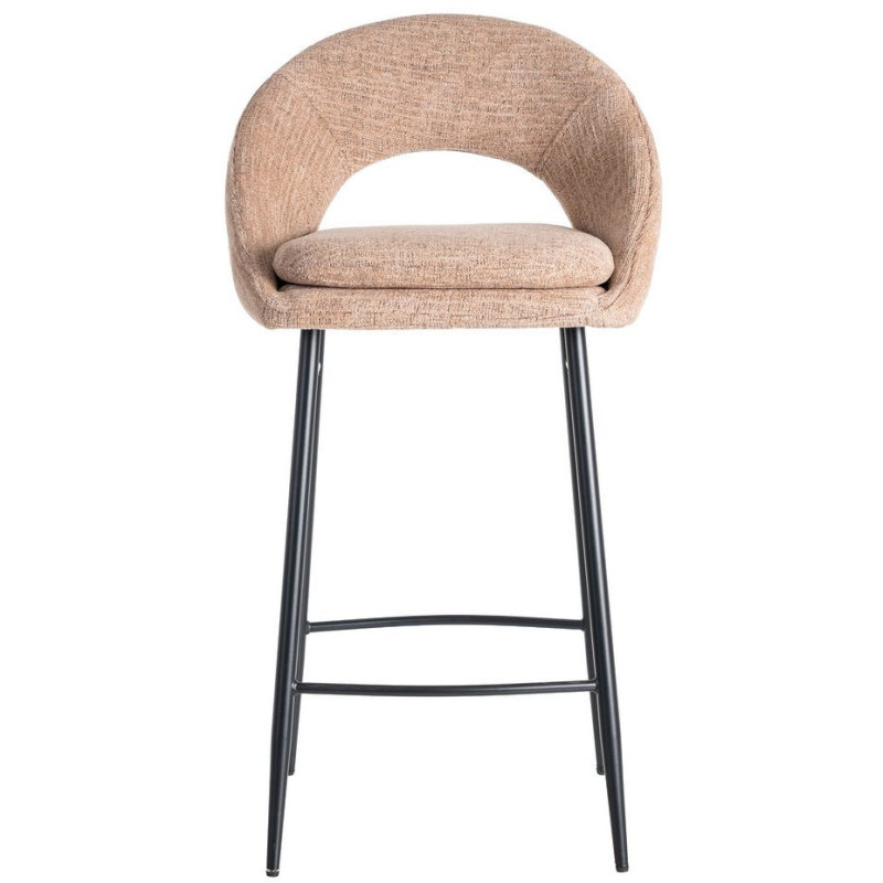 Tabouret de bar haut de gamme) en Tissu Rose pêche Métal Noir Munira (Lot de 2 - 3