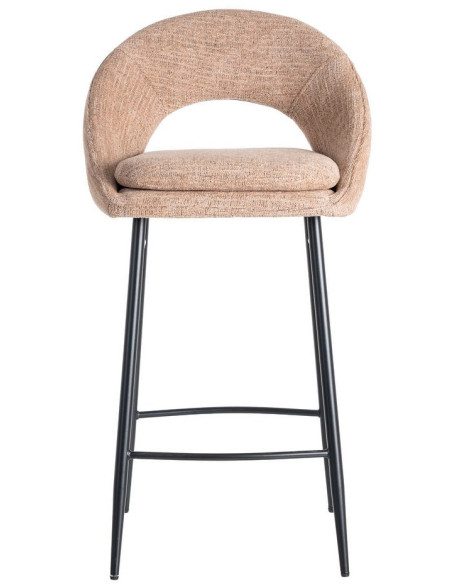 Tabouret de bar haut de gamme) en Tissu Rose pêche Métal Noir Munira (Lot de 2 - 3