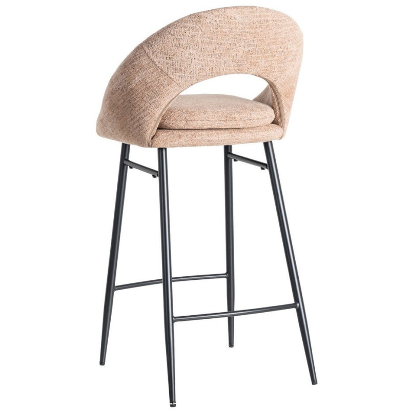 Tabouret de bar haut de gamme) en Tissu Rose pêche Métal Noir Munira (Lot de 2 - 5