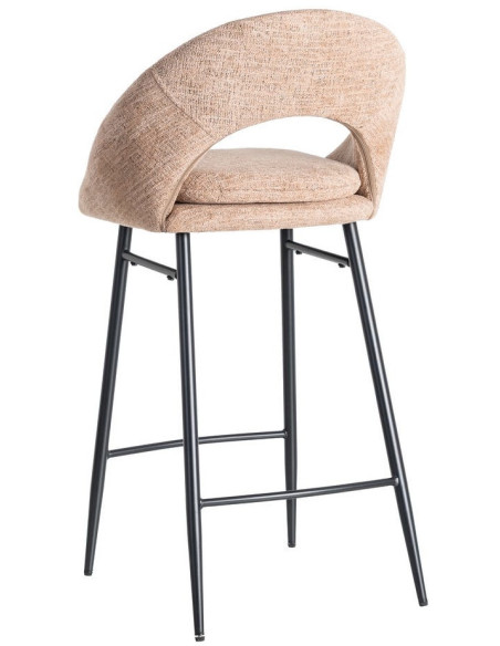 Tabouret de bar haut de gamme) en Tissu Rose pêche Métal Noir Munira (Lot de 2 - 5