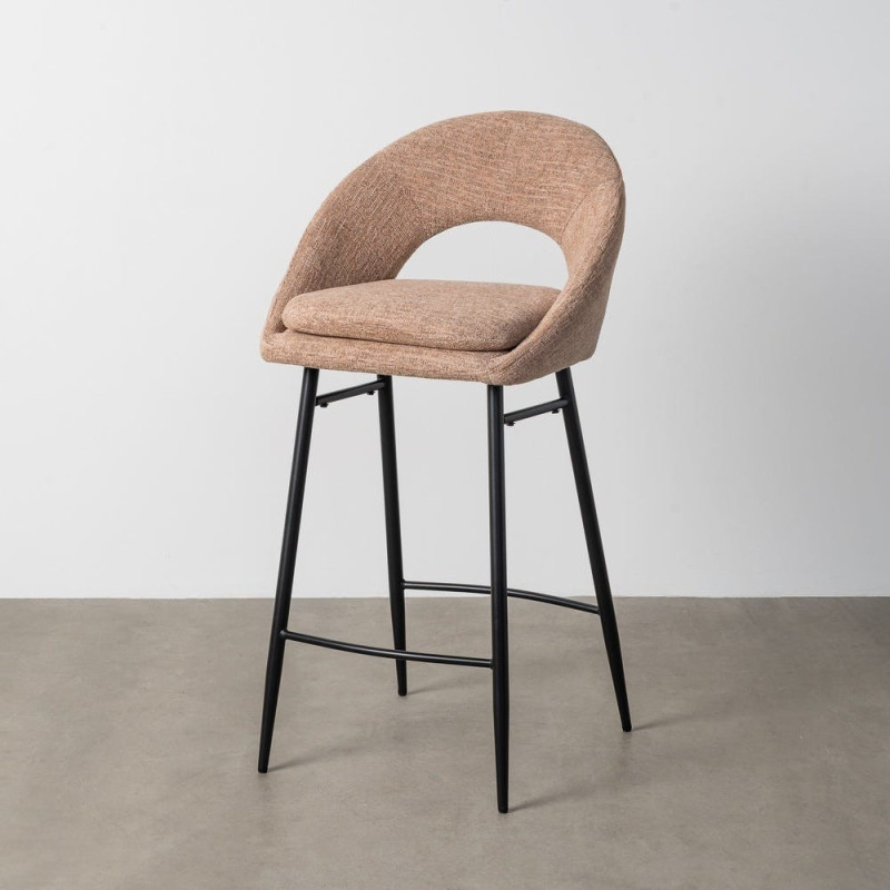 Tabouret de bar haut de gamme) en Tissu Rose pêche Métal Noir Munira (Lot de 2 - 12