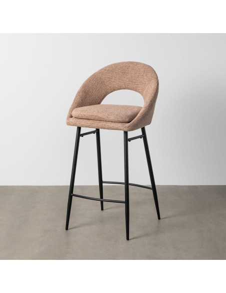 Tabouret de bar haut de gamme) en Tissu Rose pêche Métal Noir Munira (Lot de 2 - 12