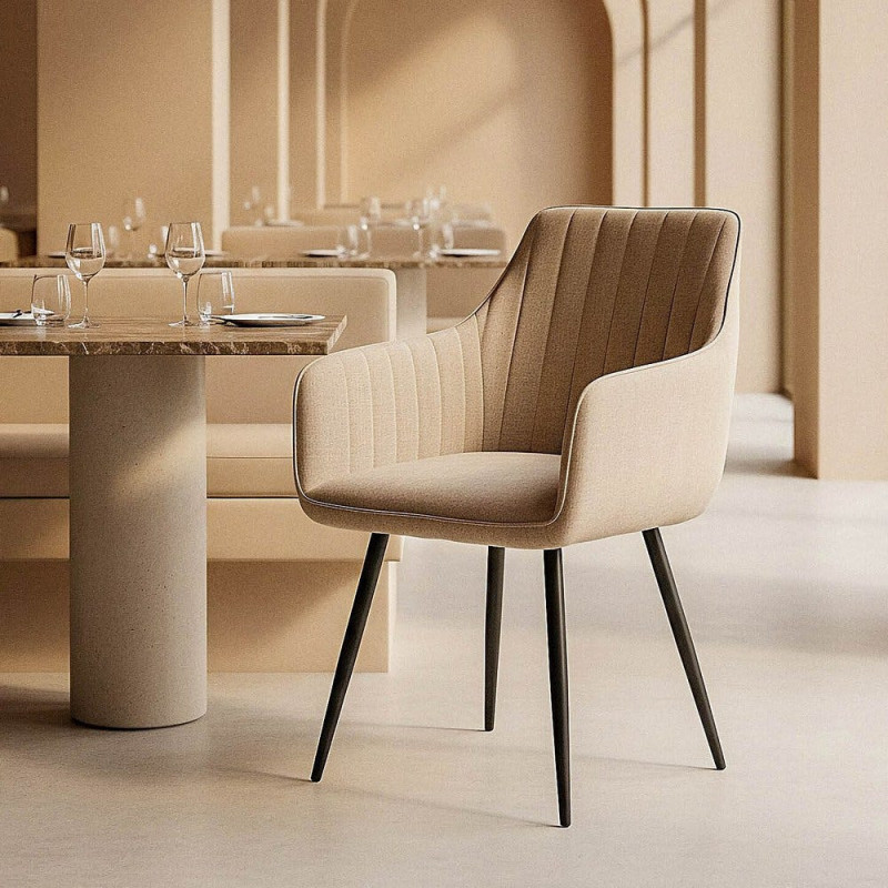 Fauteuil de table haut de gamme en Tissu Beige Surpiqûre verticale Métal Noir Ohlira (Lot de 2)
Ohlira (Lot de 2) - 2