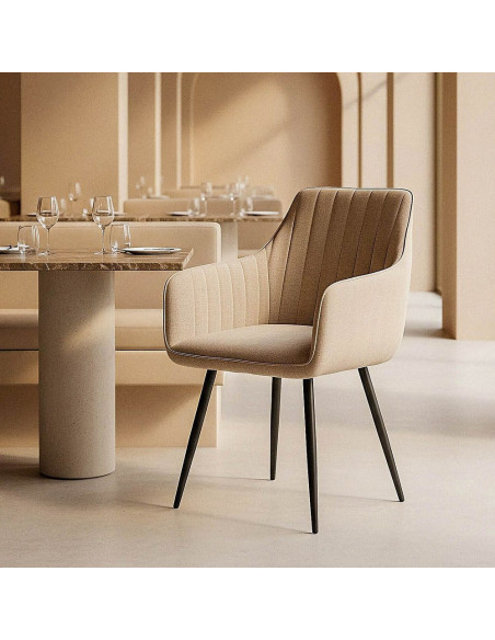 Fauteuil de table haut de gamme en Tissu Beige Surpiqûre verticale Métal Noir Ohlira (Lot de 2)
Ohlira (Lot de 2) - 2