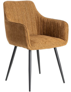 Fauteuil de table haut de gamme en Tissu Marron Surpiqûre verticale Métal Noir Ohlira (Lot de 2) - 1