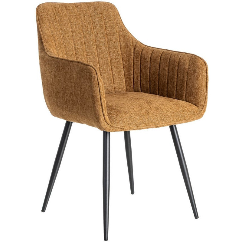 Fauteuil de table haut de gamme en Tissu Marron Surpiqûre verticale Métal Noir Ohlira (Lot de 2) - 1