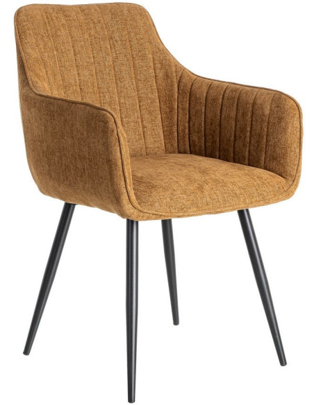 Fauteuil de table haut de gamme en Tissu Marron Surpiqûre verticale Métal Noir Ohlira (Lot de 2) - 1