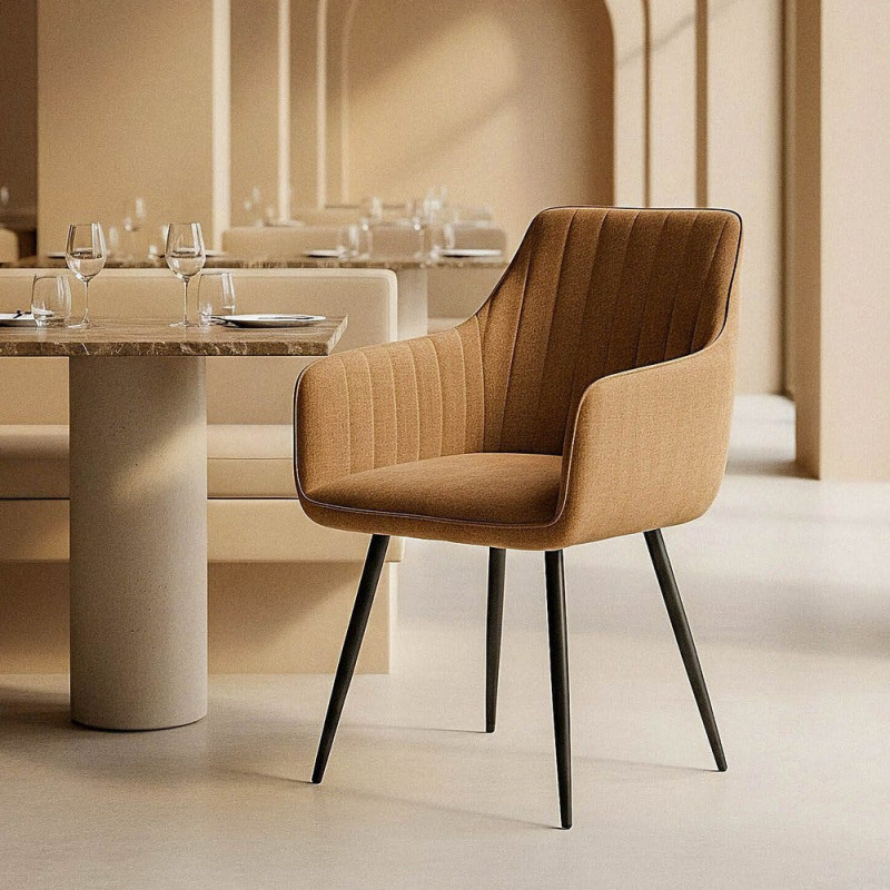 Fauteuil de table haut de gamme en Tissu Marron Surpiqûre verticale Métal Noir Ohlira (Lot de 2) - 2