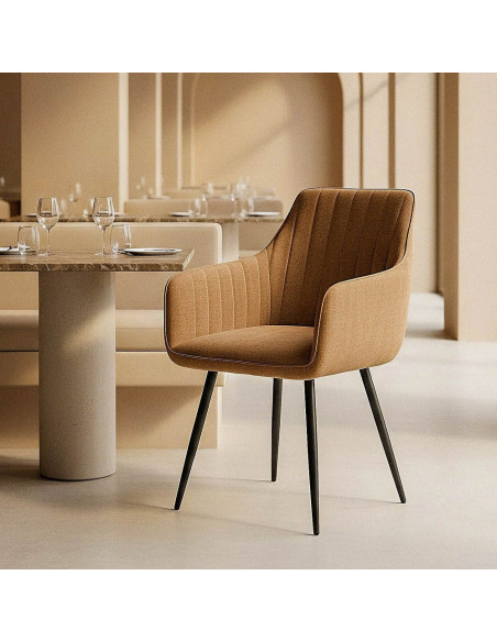 Fauteuil de table haut de gamme en Tissu Marron Surpiqûre verticale Métal Noir Ohlira (Lot de 2) - 2