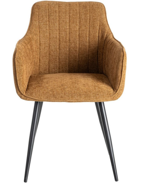 Fauteuil de table haut de gamme en Tissu Marron Surpiqûre verticale Métal Noir Ohlira (Lot de 2) - 3