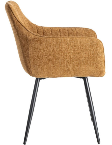 Fauteuil de table haut de gamme en Tissu Marron Surpiqûre verticale Métal Noir Ohlira (Lot de 2) - 4