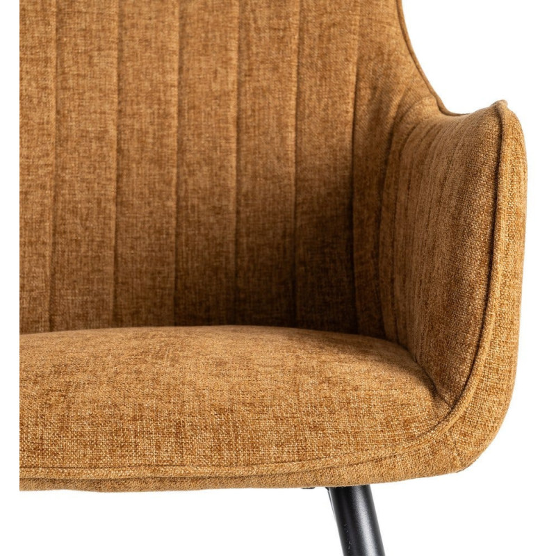 Fauteuil de table haut de gamme en Tissu Marron Surpiqûre verticale Métal Noir Ohlira (Lot de 2) - 8