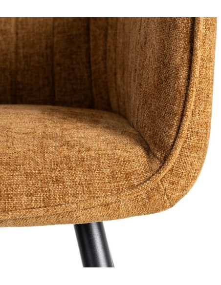 Fauteuil de table haut de gamme en Tissu Marron Surpiqûre verticale Métal Noir Ohlira (Lot de 2) - 10