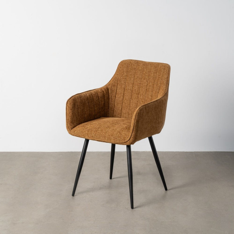 Fauteuil de table haut de gamme en Tissu Marron Surpiqûre verticale Métal Noir Ohlira (Lot de 2) - 12