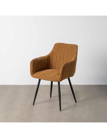 Fauteuil de table haut de gamme en Tissu Marron Surpiqûre verticale Métal Noir Ohlira (Lot de 2) - 12