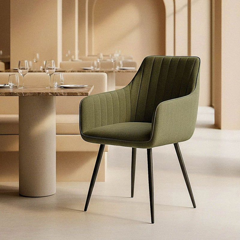 Fauteuil de table haut de gamme en Tissu Vert Surpiqûre verticale Métal Noir Ohlira (Lot de 2) - 2