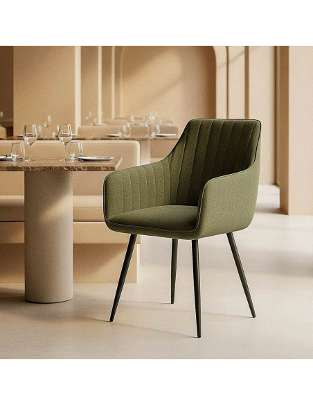 Fauteuil de table haut de gamme en Tissu Vert Surpiqûre verticale Métal Noir Ohlira (Lot de 2) - 2