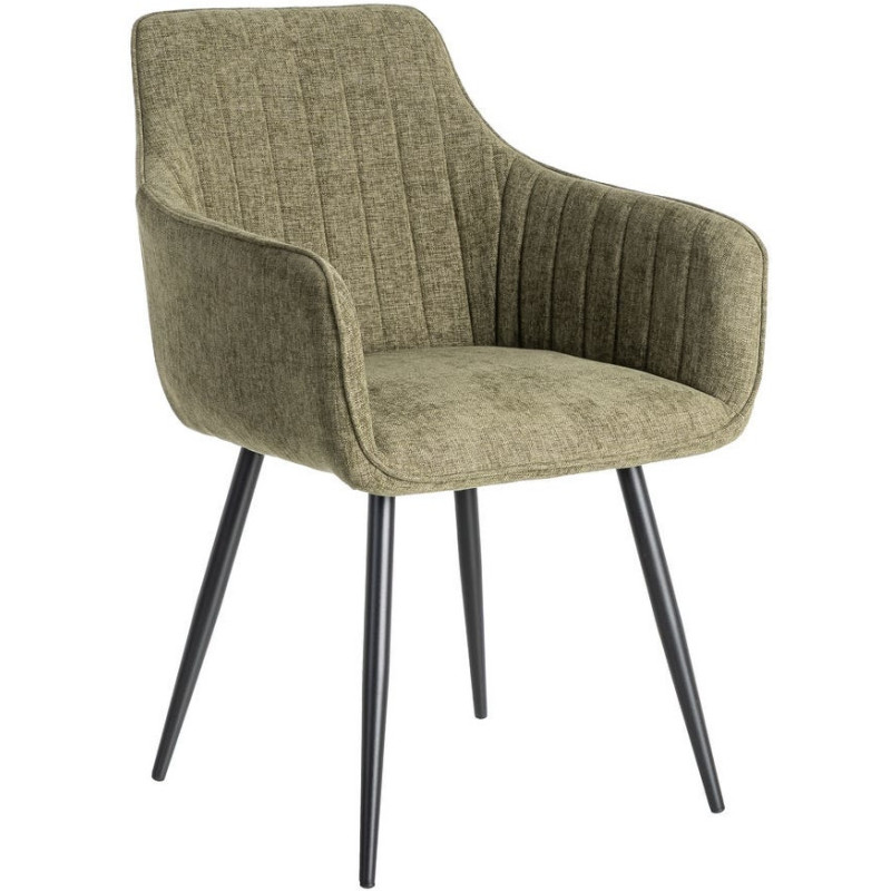 Fauteuil de table haut de gamme en Tissu Vert Surpiqûre verticale Métal Noir Ohlira (Lot de 2) - 1