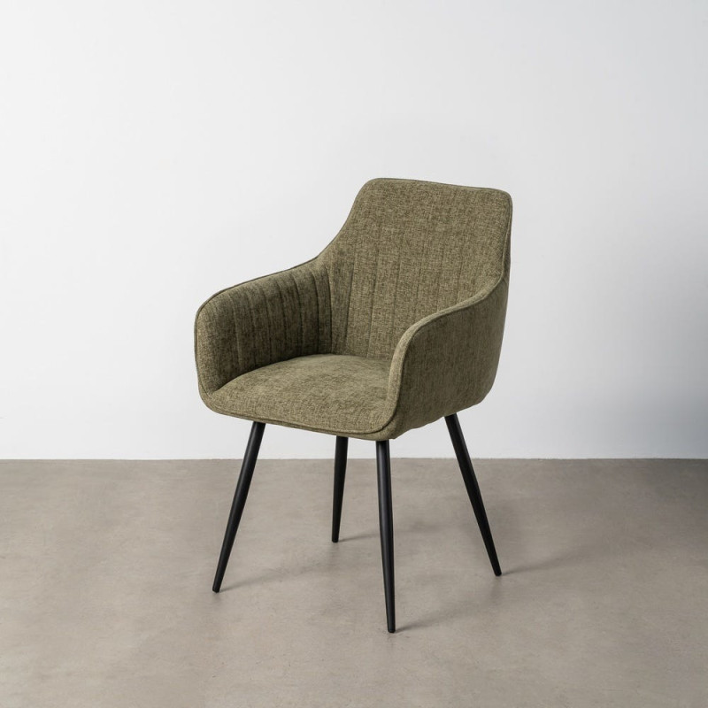 Fauteuil de table haut de gamme en Tissu Vert Surpiqûre verticale Métal Noir Ohlira (Lot de 2) - 12
