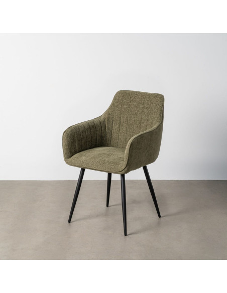 Fauteuil de table haut de gamme en Tissu Vert Surpiqûre verticale Métal Noir Ohlira (Lot de 2) - 12