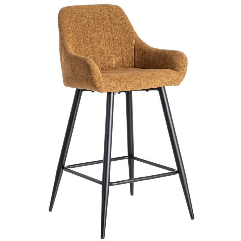 Tabouret de bar haut de gamme en Tissu Marron Surpiqûre verticale Métal Noir Ohlira (Lot de 2) - 1
