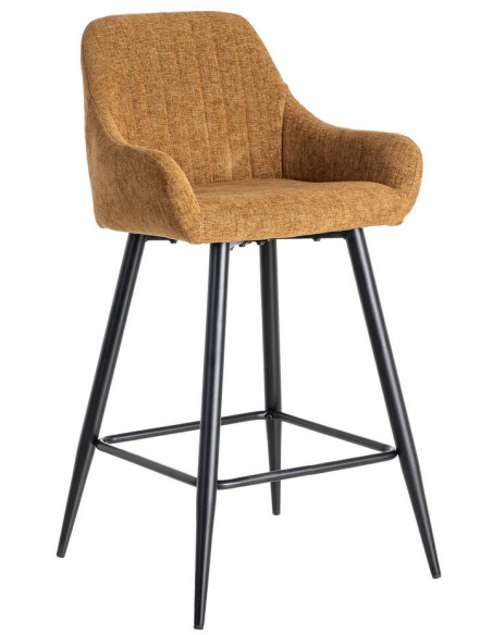 Tabouret de bar haut de gamme en Tissu Marron Surpiqûre verticale Métal Noir Ohlira (Lot de 2) - 1