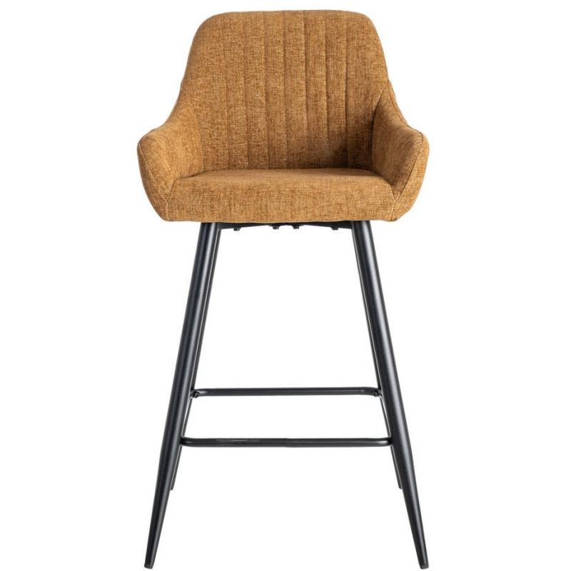 Tabouret de bar haut de gamme en Tissu Marron Surpiqûre verticale Métal Noir Ohlira (Lot de 2) - 3