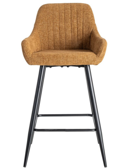 Tabouret de bar haut de gamme en Tissu Marron Surpiqûre verticale Métal Noir Ohlira (Lot de 2) - 3