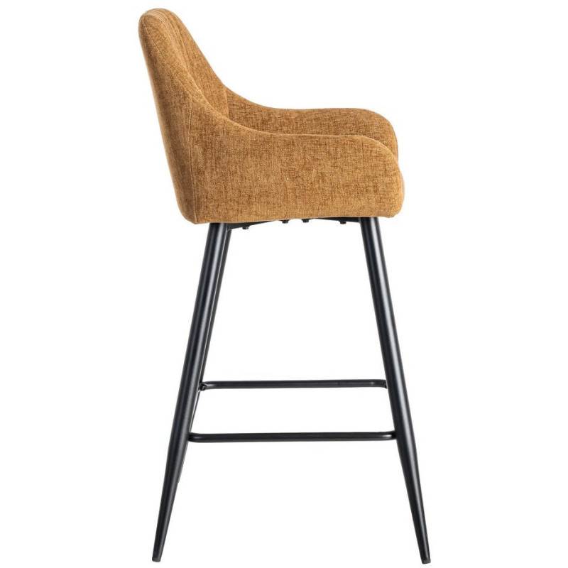 Tabouret de bar haut de gamme en Tissu Marron Surpiqûre verticale Métal Noir Ohlira (Lot de 2) - 4