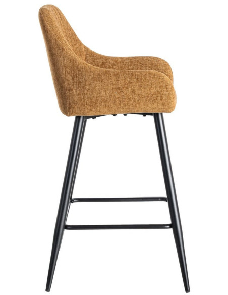 Tabouret de bar haut de gamme en Tissu Marron Surpiqûre verticale Métal Noir Ohlira (Lot de 2) - 4